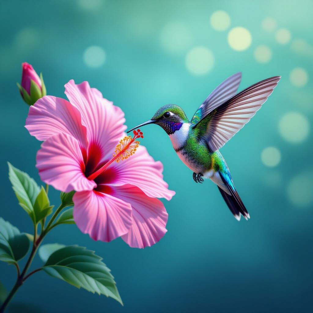 Hummingbird Sipping Nectar in Pointillist Style