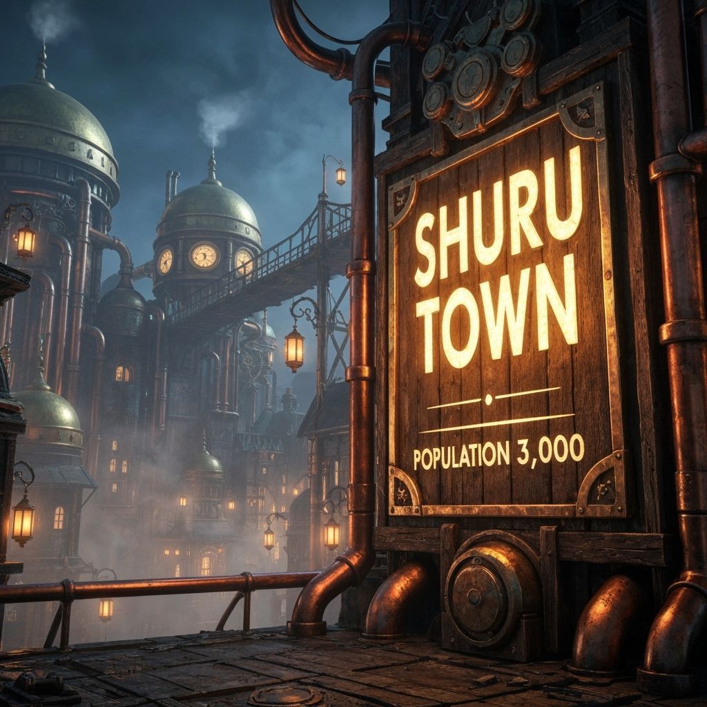 Steampunk Town at Night with Clockwork Bridges