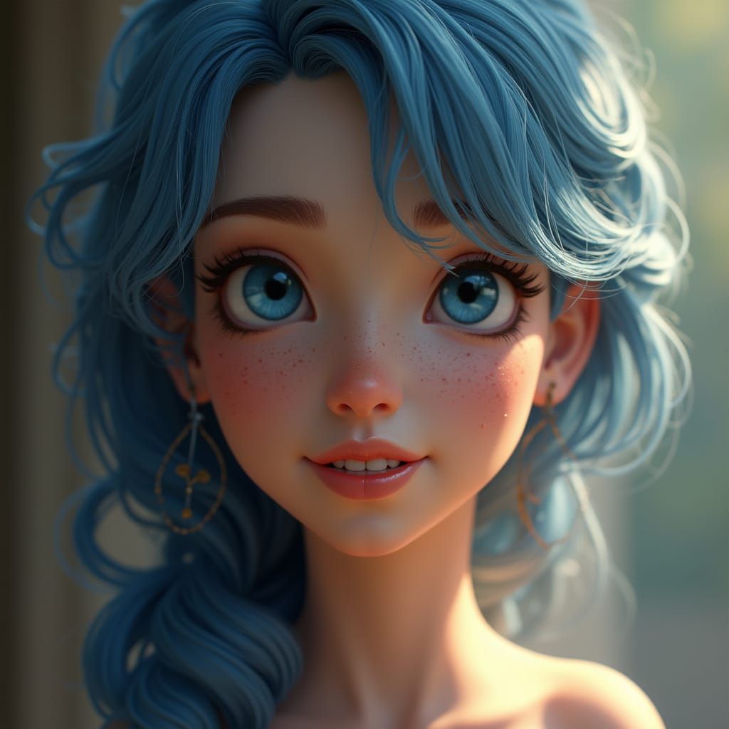 European Woman with Blue Hair and Smoky Eyes