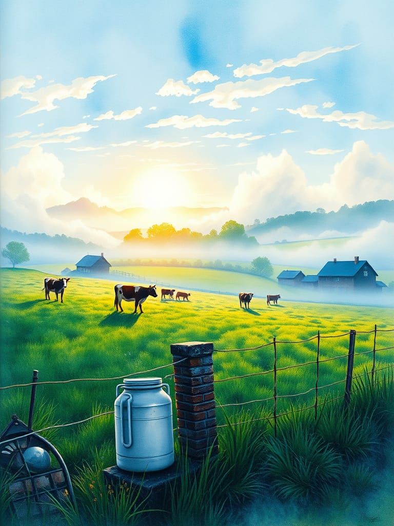 Serene Dairy Farm in a Dreamlike Victorian Landscape