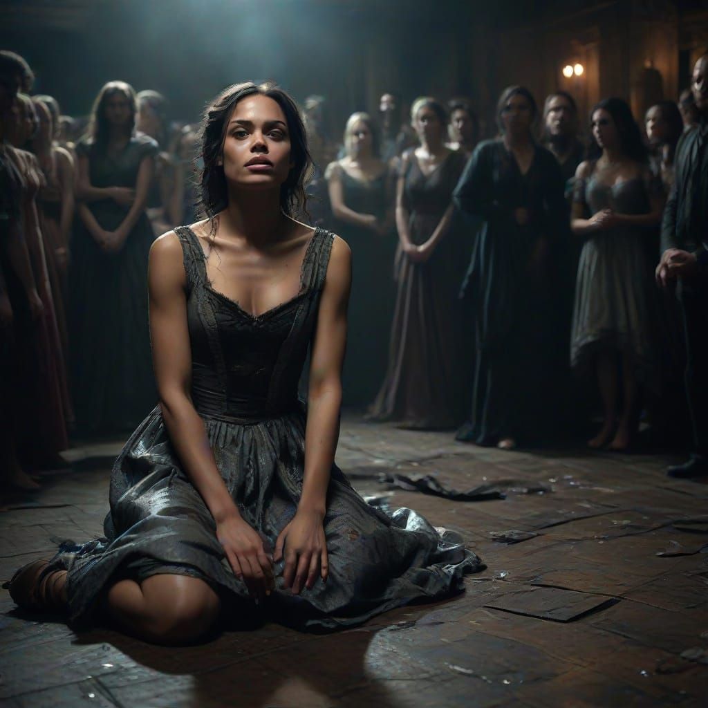 Young Woman in Despair on a Dark Dance Floor