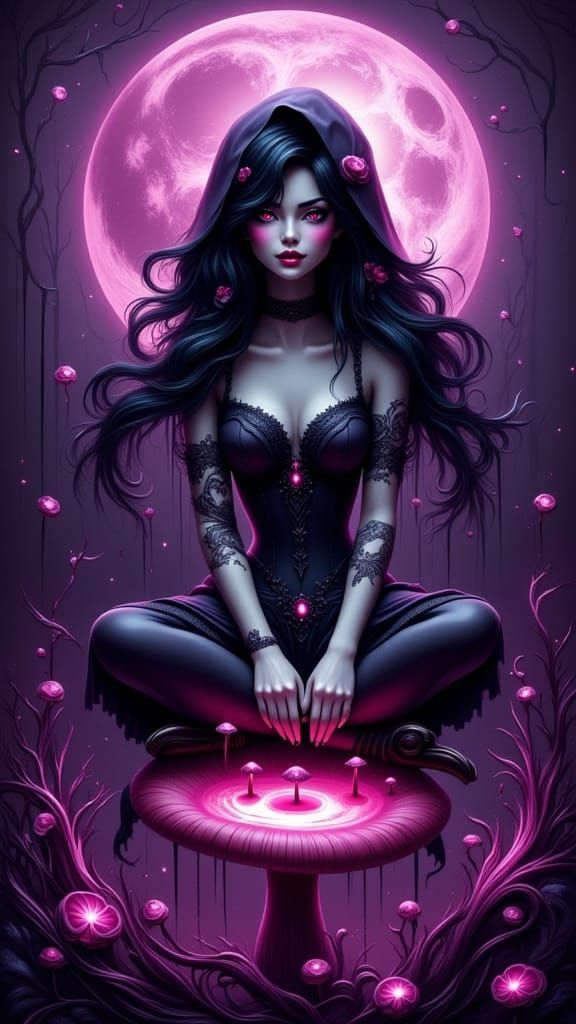 Gothic Punk Woman with Grim Reaper and White Rabbit