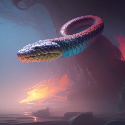 Mystical Snake Concept Art in Orange and Teal