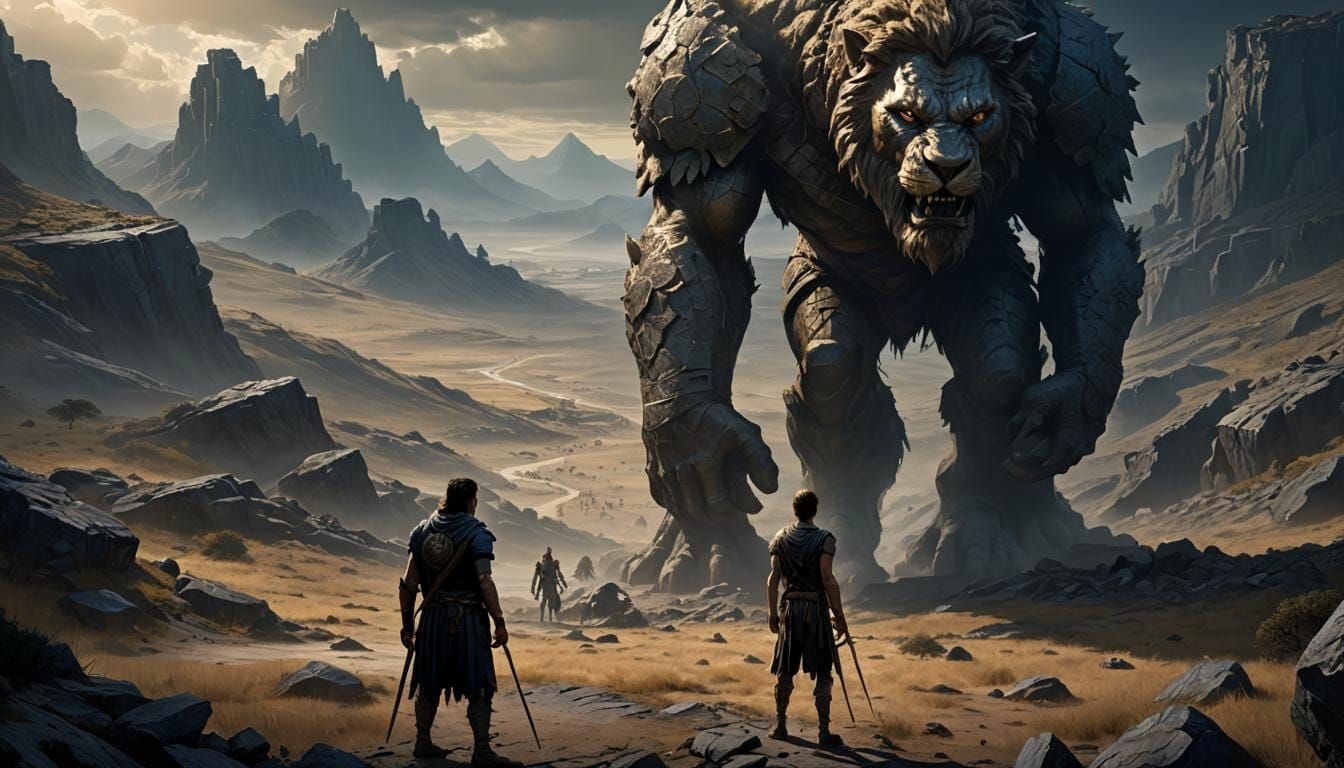 Epic Dark Fantasy Battle of David and Goliath