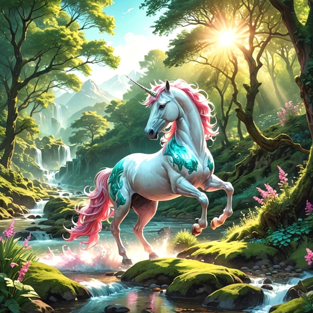 Pink und türkis farbenes Fantasy Einhorn