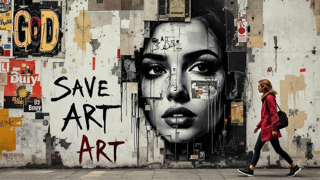 Distressed Urban Portrait, GOD SAVE ART Graffiti