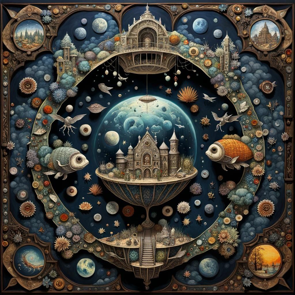 Surreal Quilted Mandelbulb Maze in Mixed Media