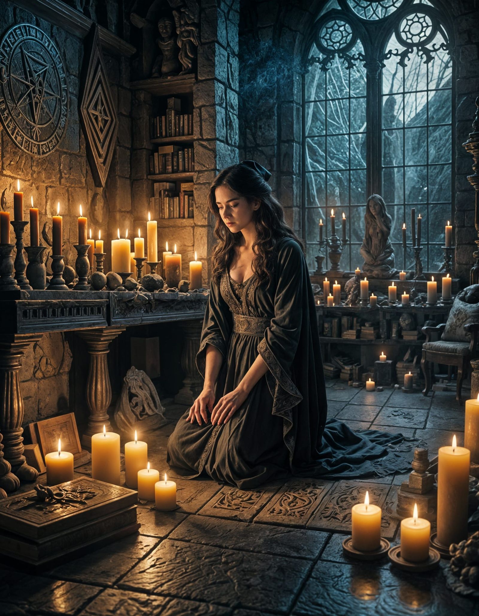 Witch's Sanctuary Ritual Room with Tarot Spread