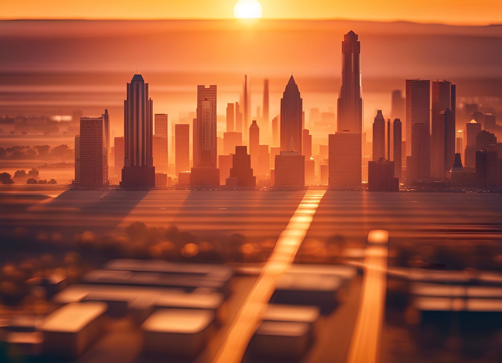 Desert City Skyline at Sunset in Lithprint Style