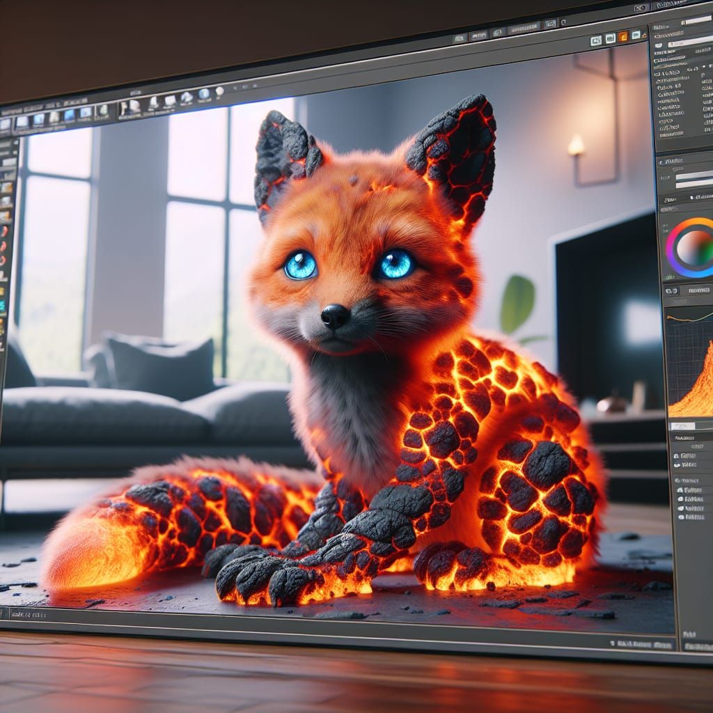 Lava Fox Cub in Living Room: CGI Masterpiece