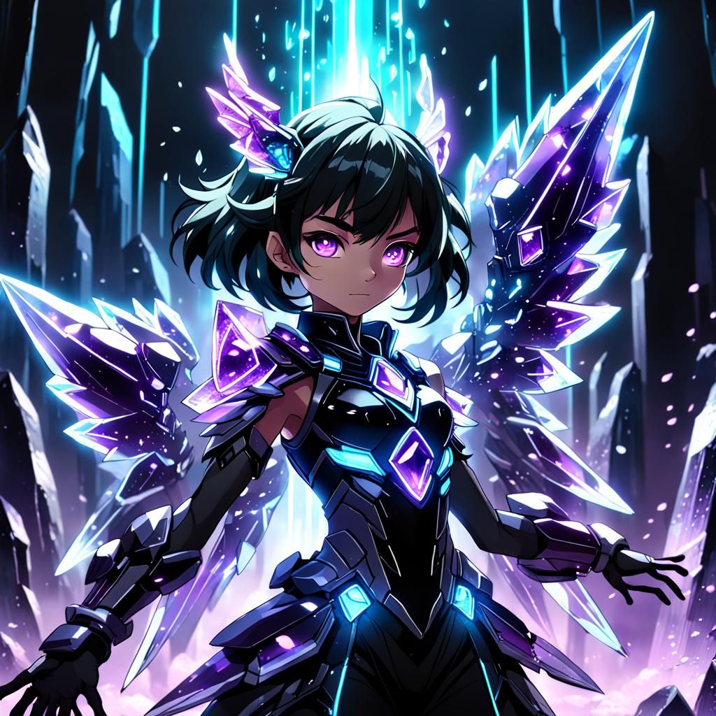 Anime Neon Amethyst Crystal Guardian in Detailed Style