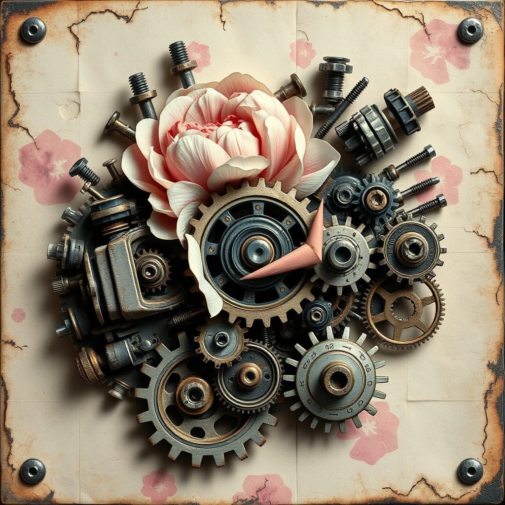 Steampunk Botanical Contraption in Pastel Hues