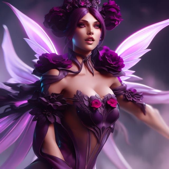 Dark Fantasy Violet Fairy Portrait in 8K