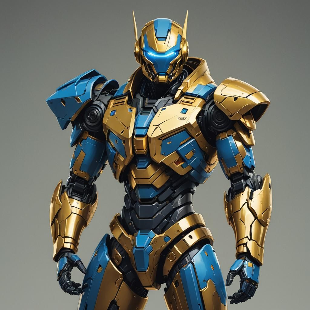 Blue and Yellow Jaeger Mech in Anime Style