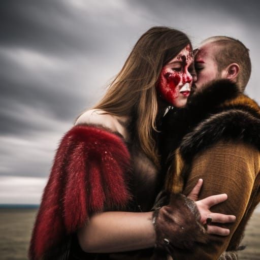 Bloody Viking Couple Kissing in Ultra HD