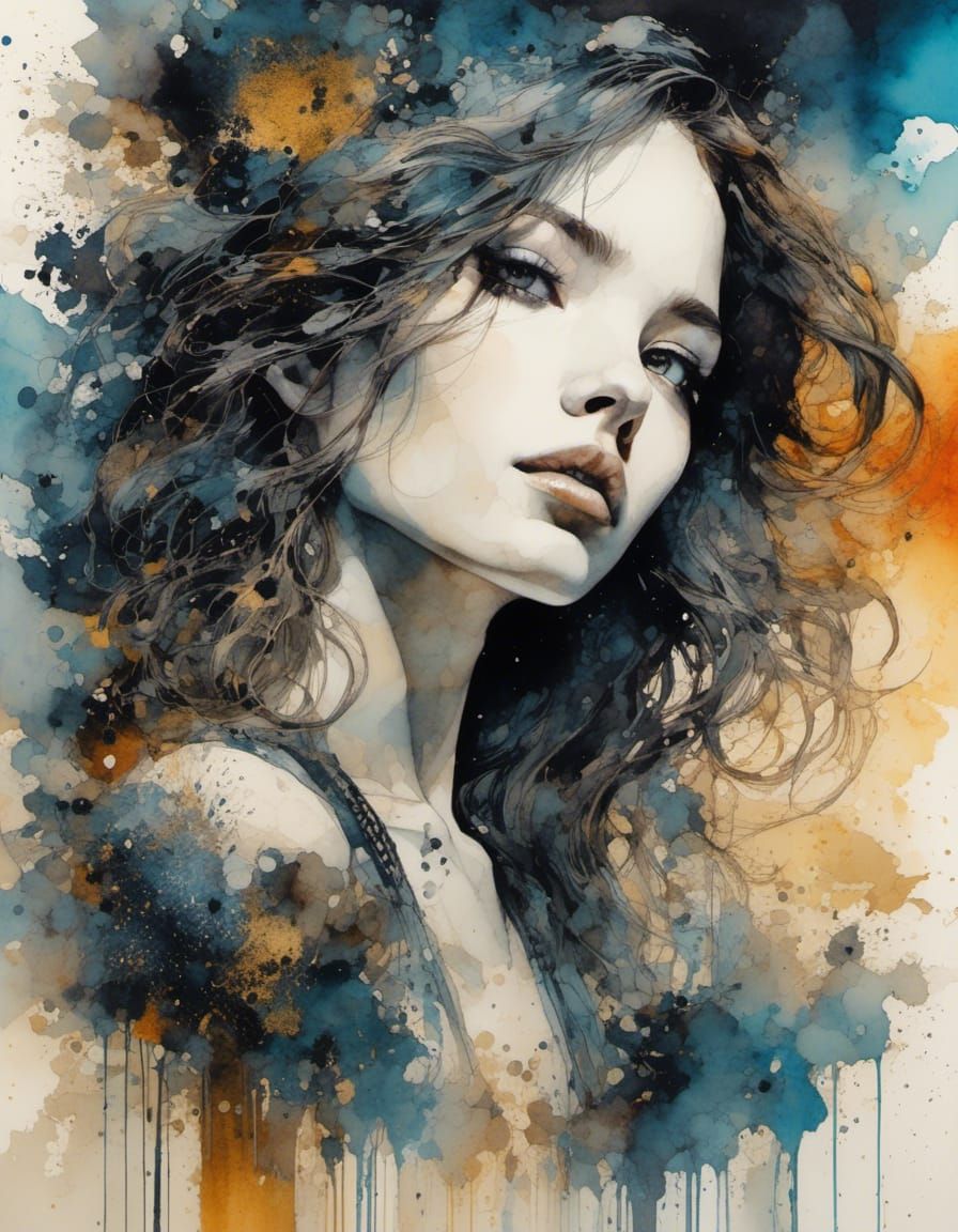 Ink Art Portrait with Surreal Doodles