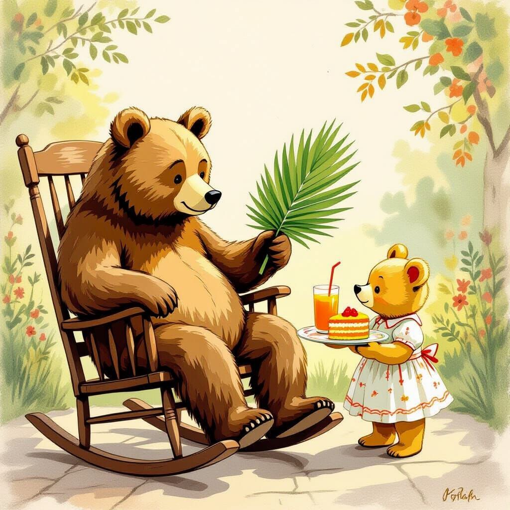 Relaxing Bear Family in Beatrix Potter Style