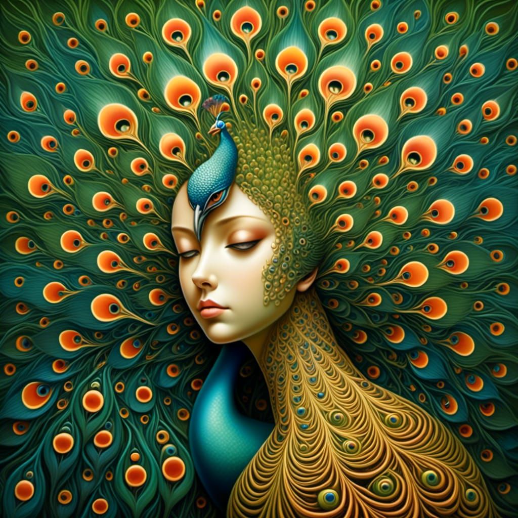 Abstract Peacock Illustration in Surreal Style