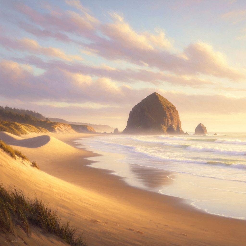 Cannon Beach, Oregon in Impressionistic Style