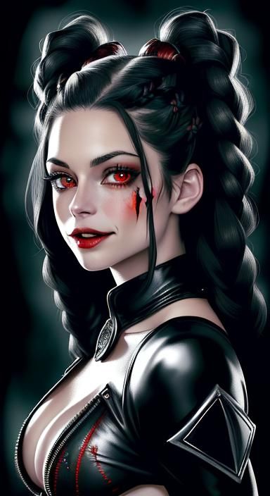 Alluring Vampire Portrait with Red Eyes and Fangs