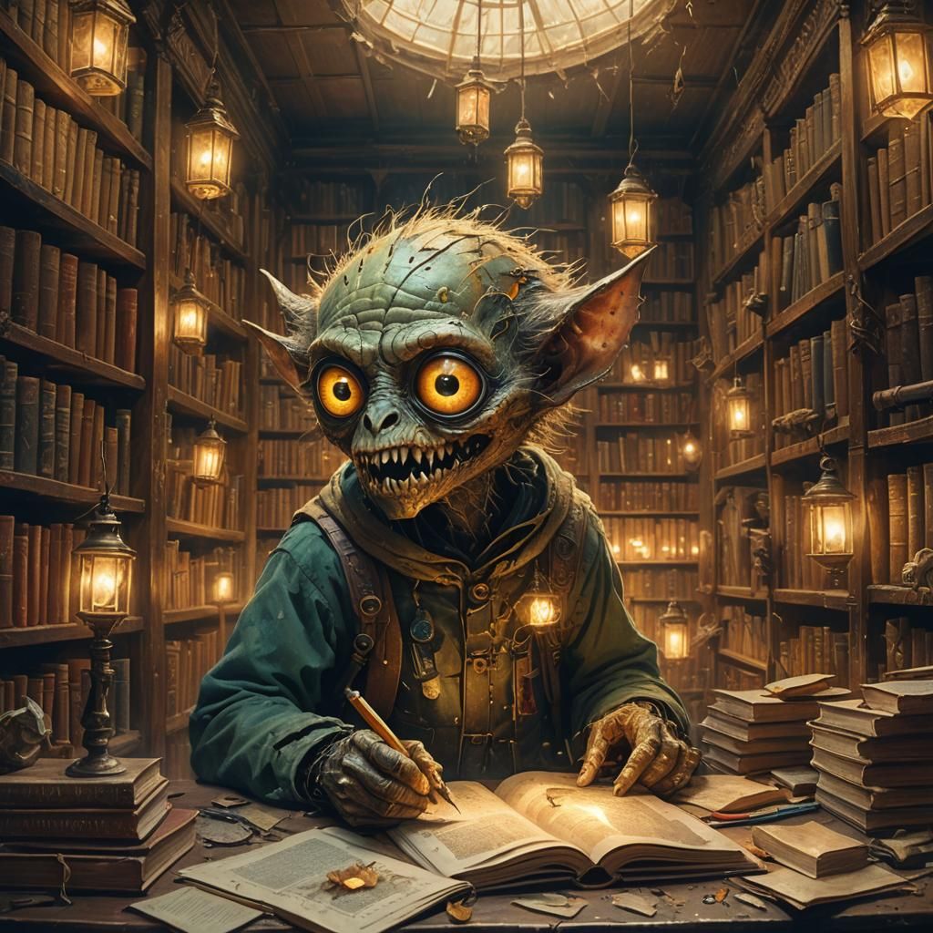 Mutant Feast in Old Library: Fantasy Concept Art