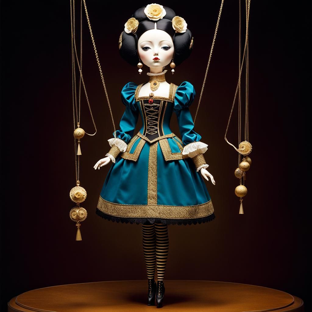 Patchwork Marionette Doll in Art Nouveau Style