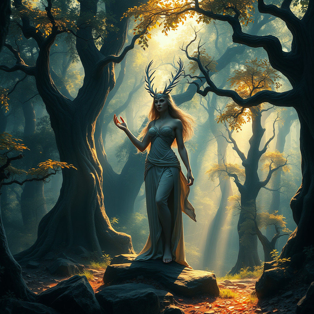 Artemis in a Mystical Forest, Matte Painting