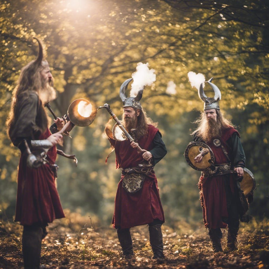 Celtic Warriors Sounding Carnyx Horns Before Battle