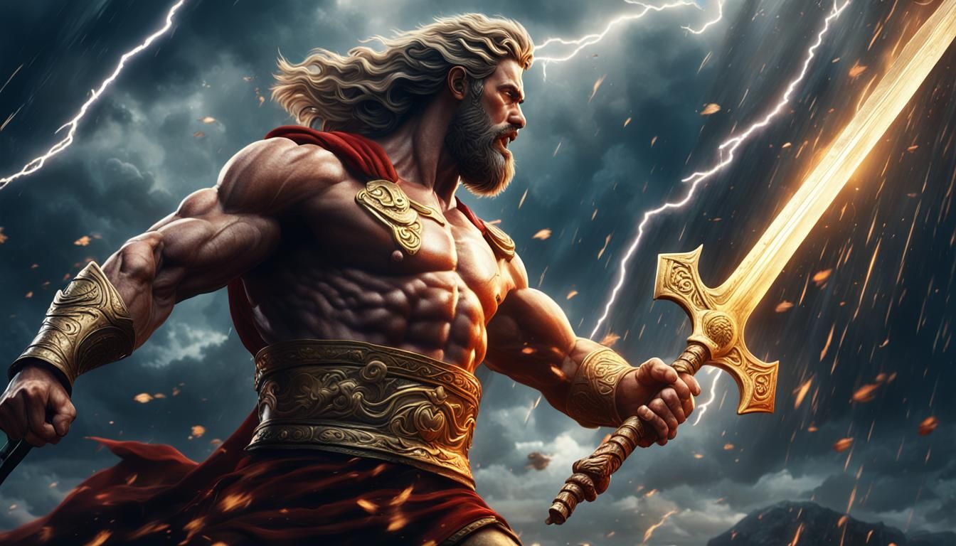 Hercules Battles Zeus in Epic Greek Mythology Art