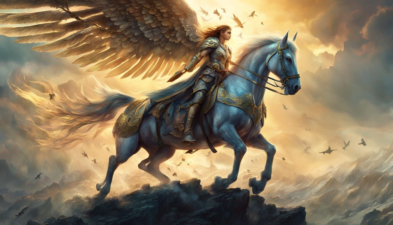 Valkyrie on Winged Horseback: Digital Art