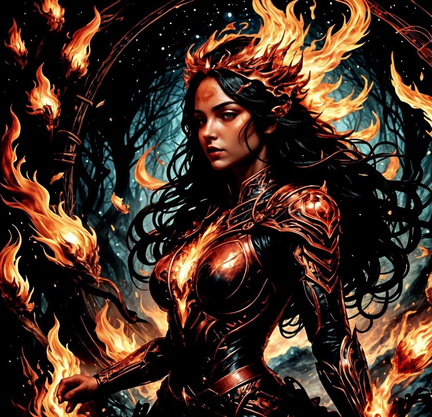 Crystalline Fire Woman in Fantasy Art Style