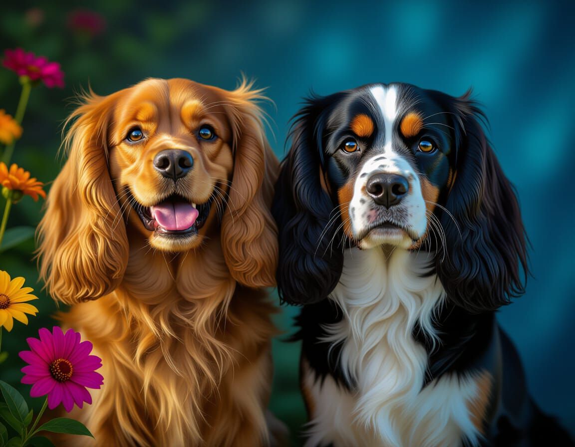 Contrasting Cocker Spaniels in Light and Shadow