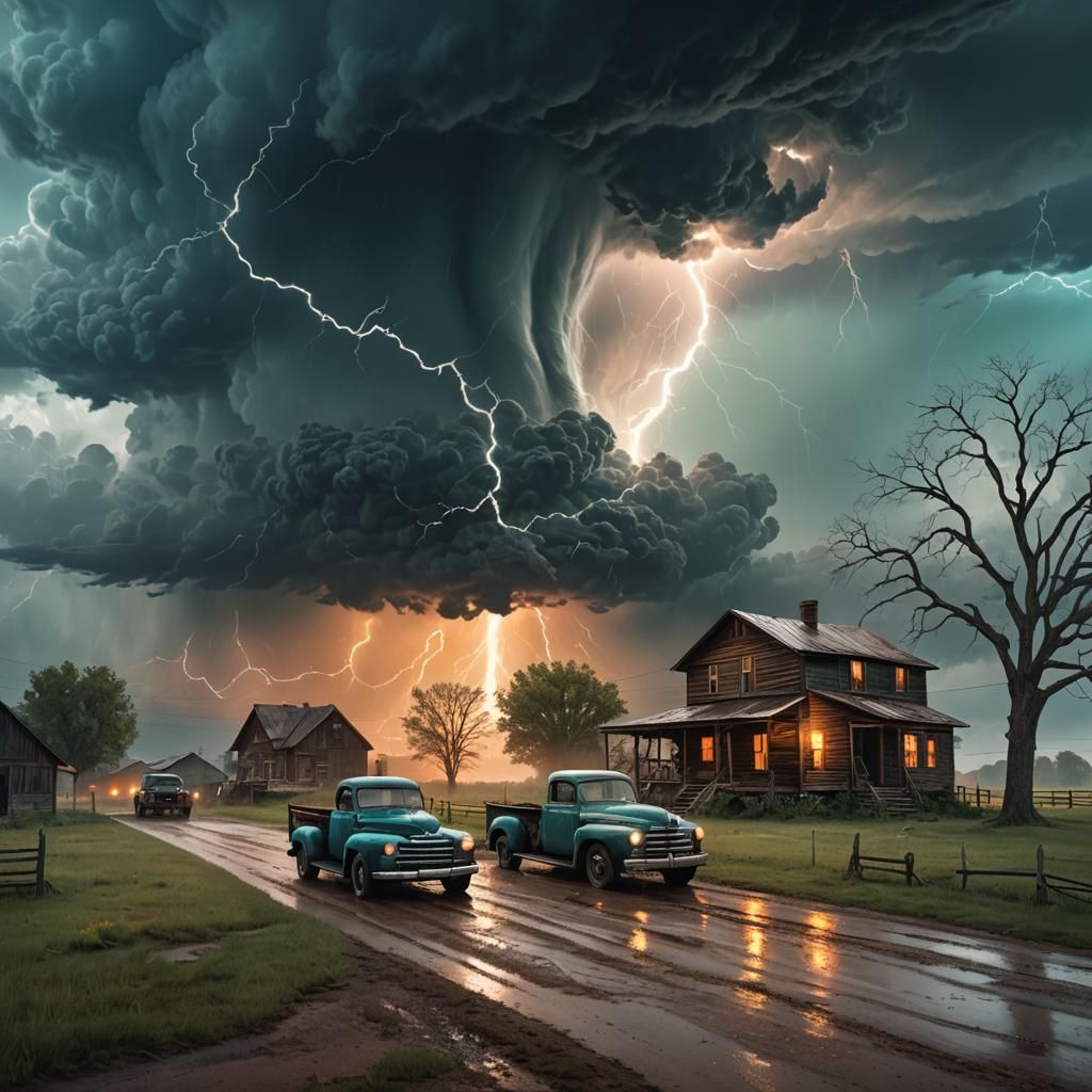 Dramatic Tornado Concept Art with Farmhouse