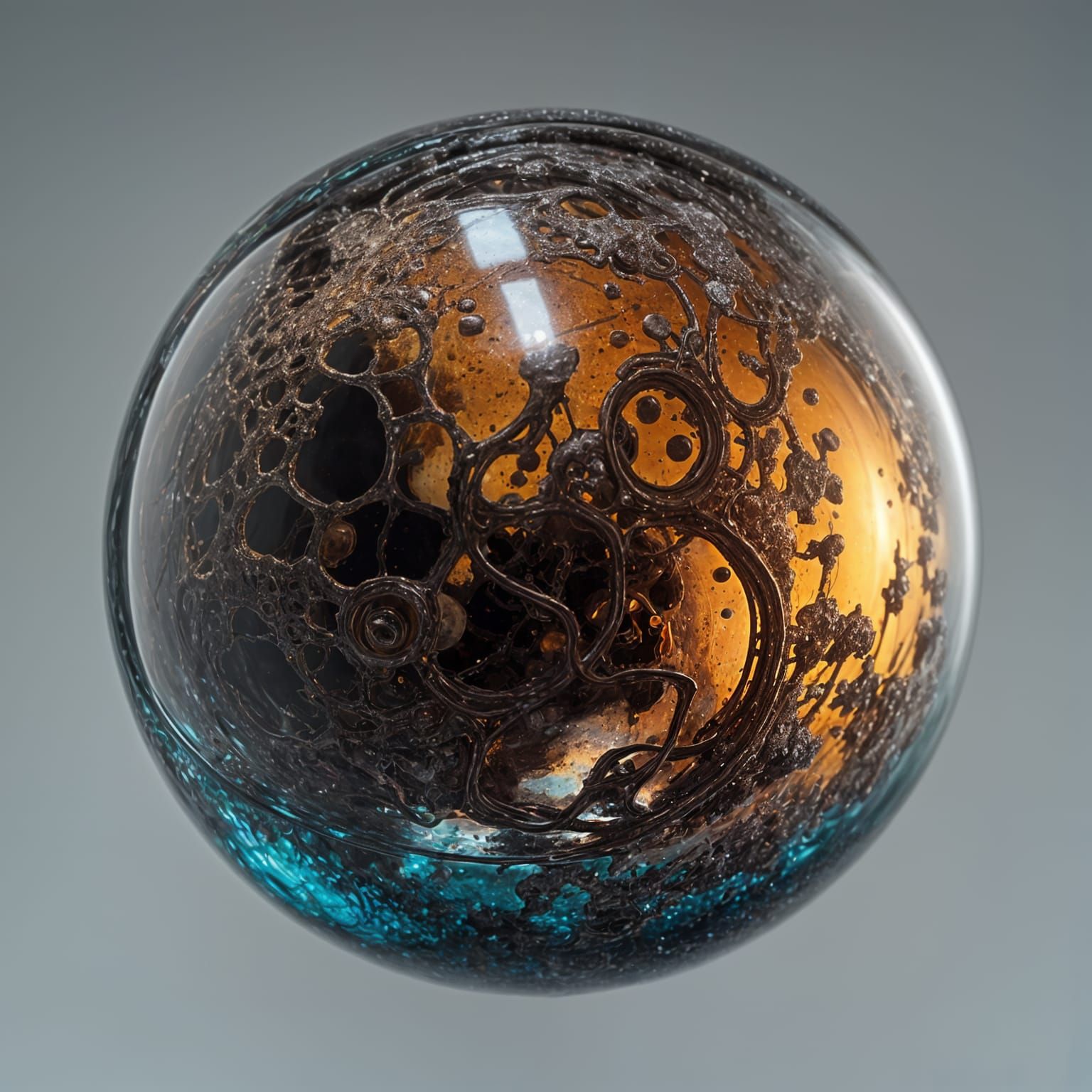 Crusty Blood Preserved in Iridescent Glass Sphere