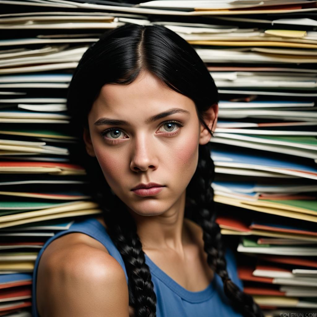 Teenage Girl Portrait Holding Vinyl Records