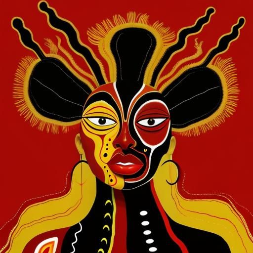 Abstract Faces: Aboriginal-Surrealist Oil Painting in Red