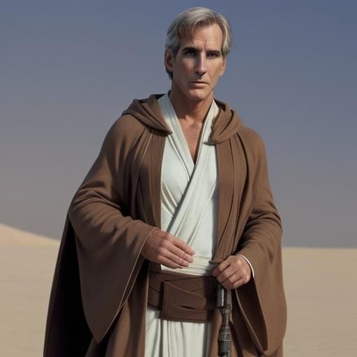 Cosplayer as Old Obi Wan in Mos Eisley