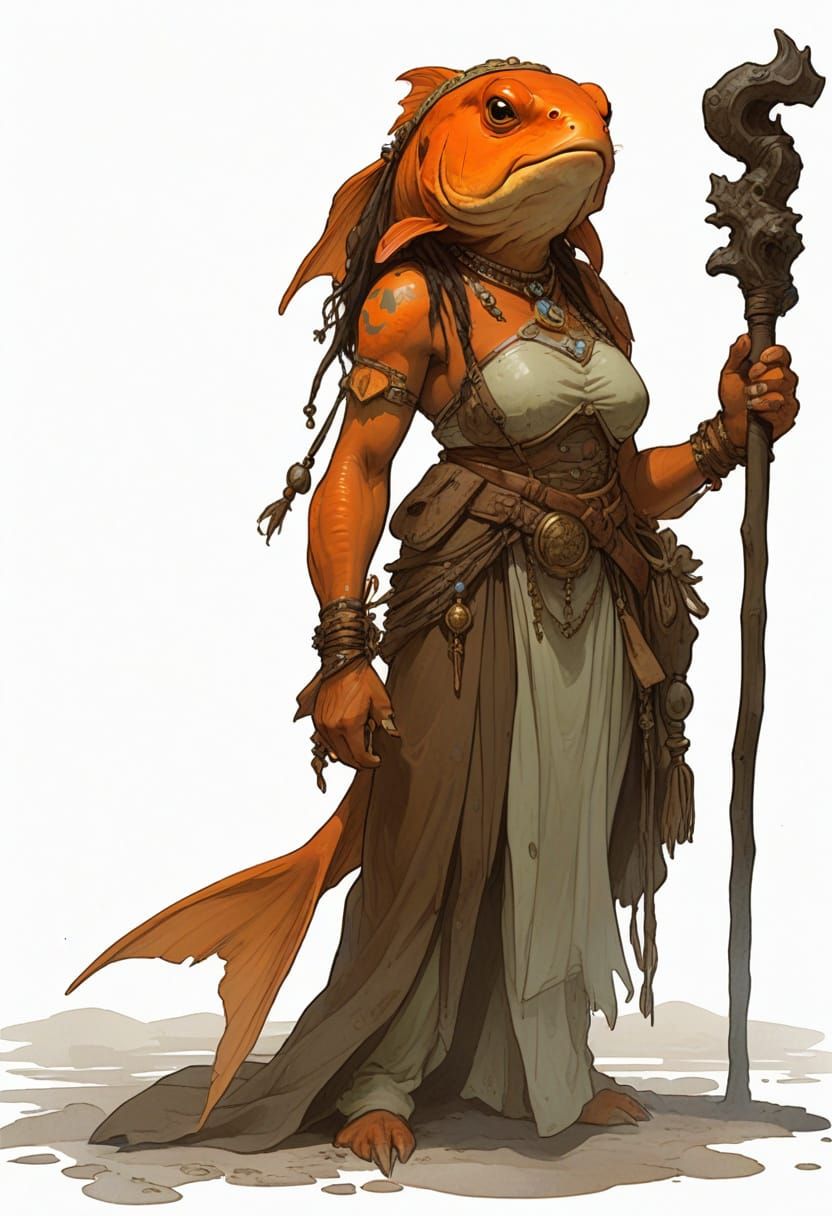 Heroic Fantasy Goldfish Shaman in Cinematic Style