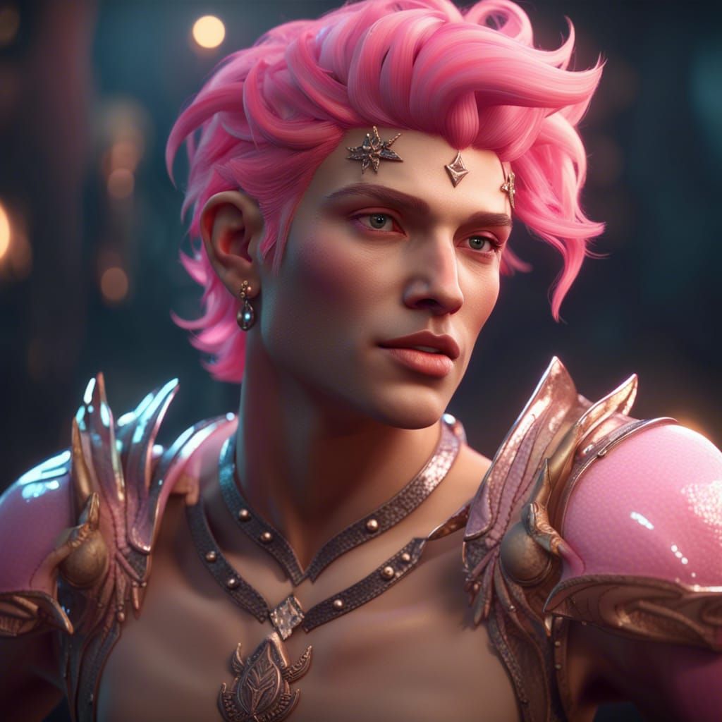 Androgynous Merman Prince with Pink Hair in 3D