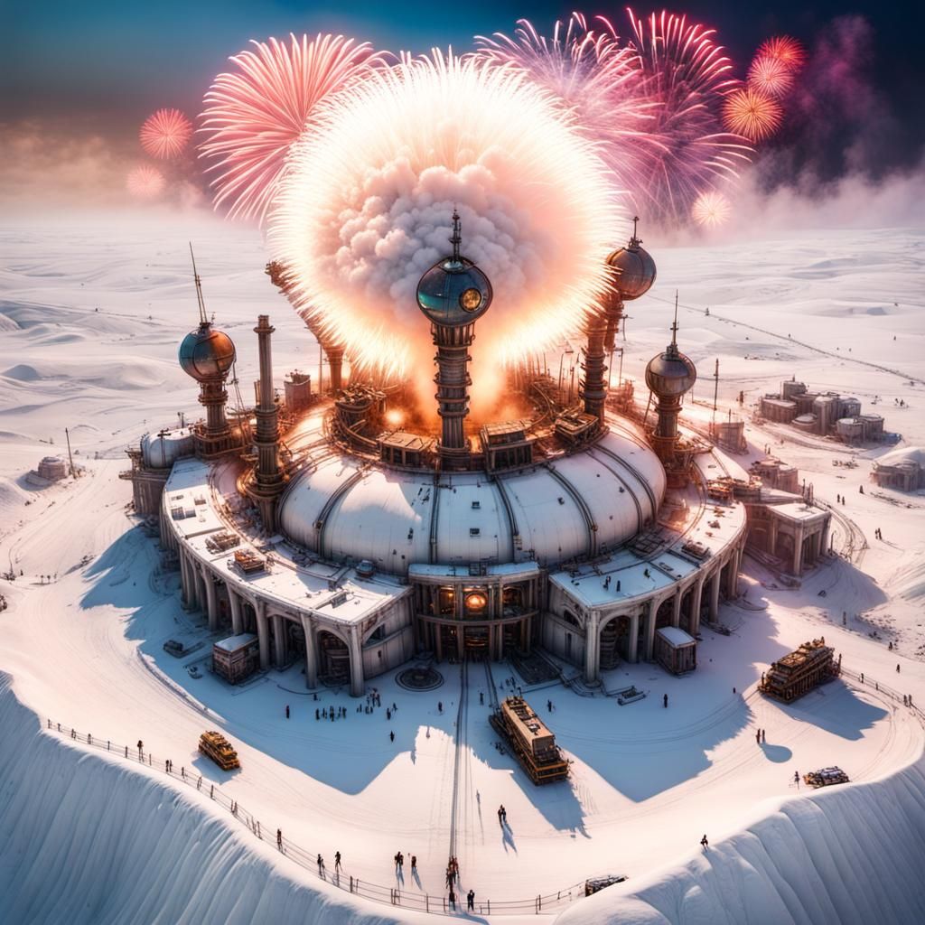 Fireworks in Steampunk-Cityhall