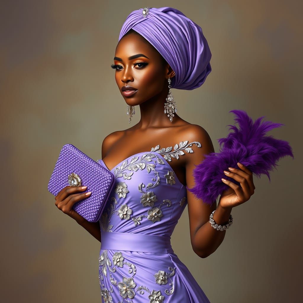 Gouache-Style Digital Art of Elegant African Woman