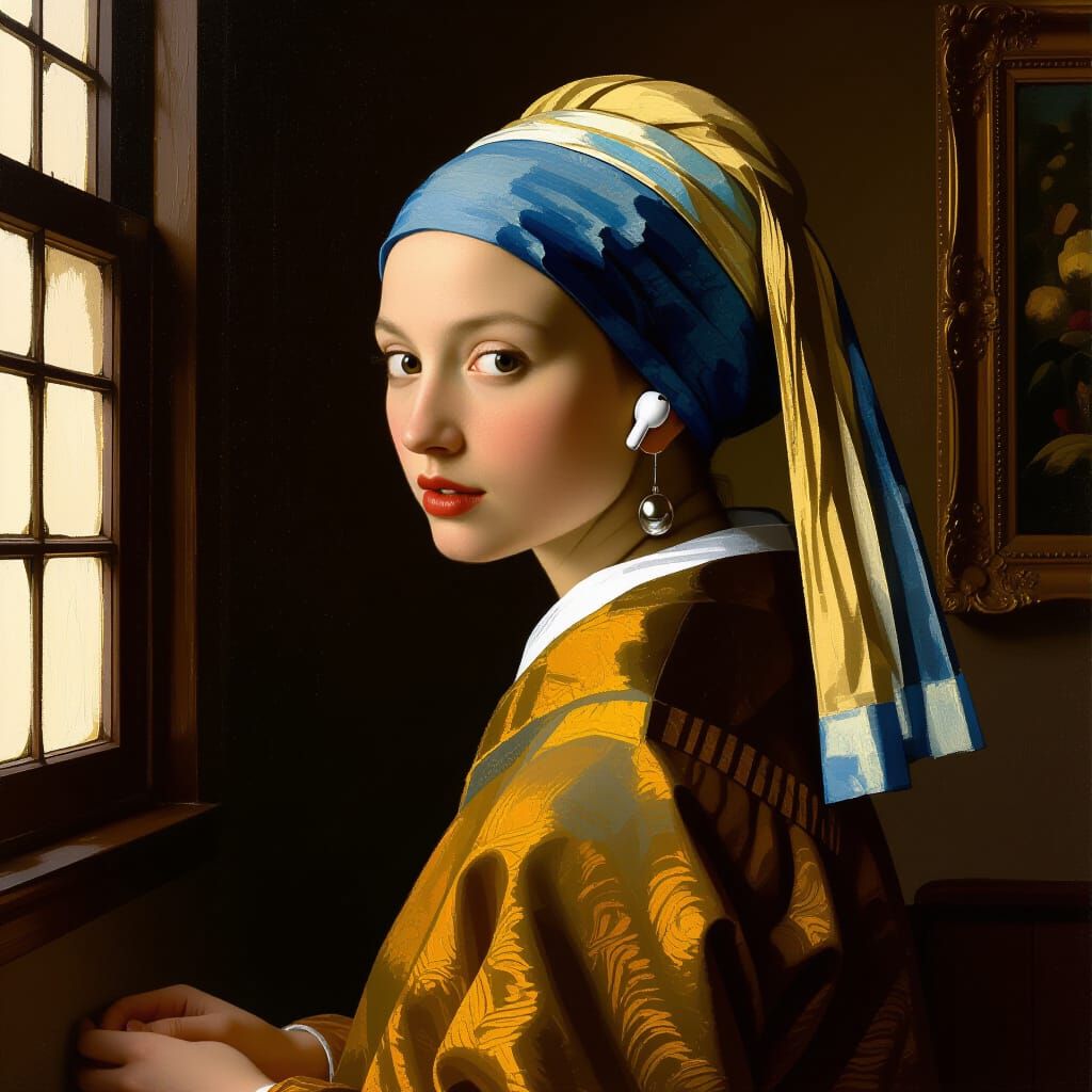 Vermeer-Inspired Woman Wearing an AirPod