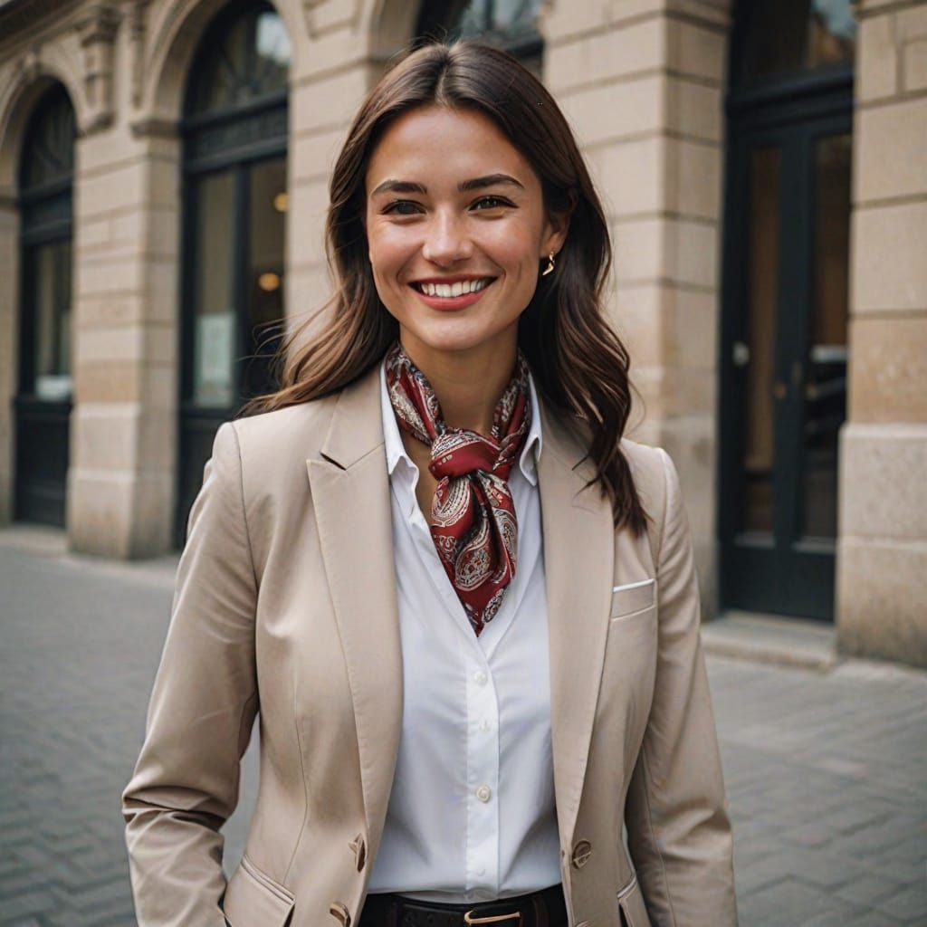 Elegant Businesswoman in Paisley Accents