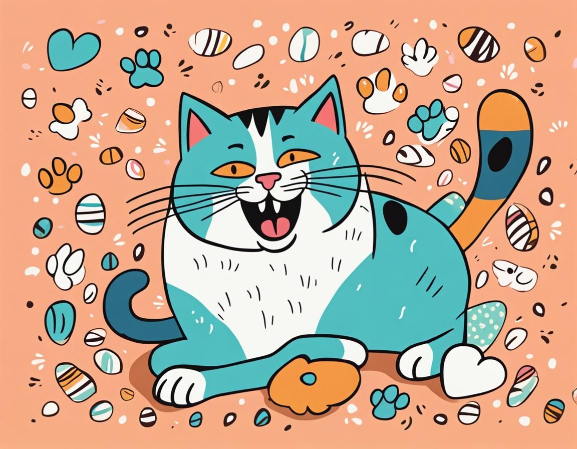 Playful Cartoon Cat with Pawsitive Vibes