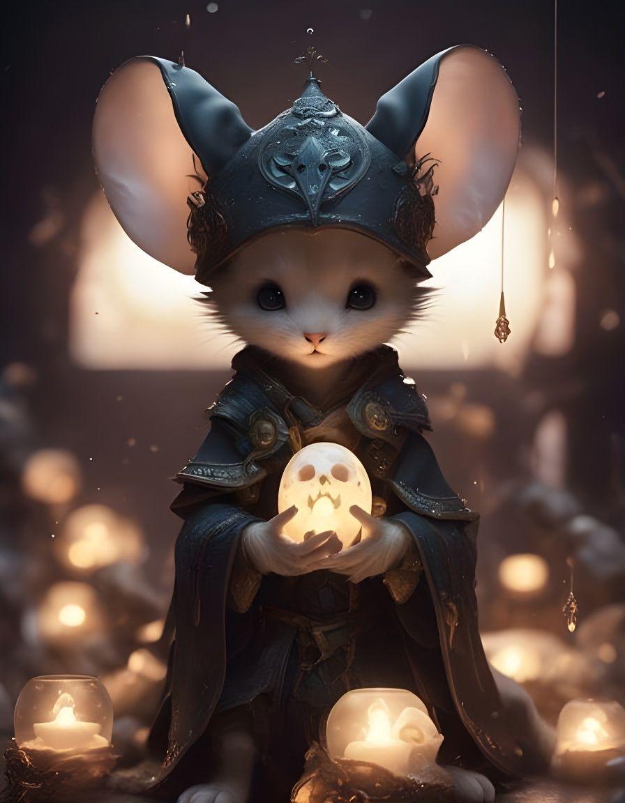 Medieval Mouse Necromancer with Glowing Magical Spells