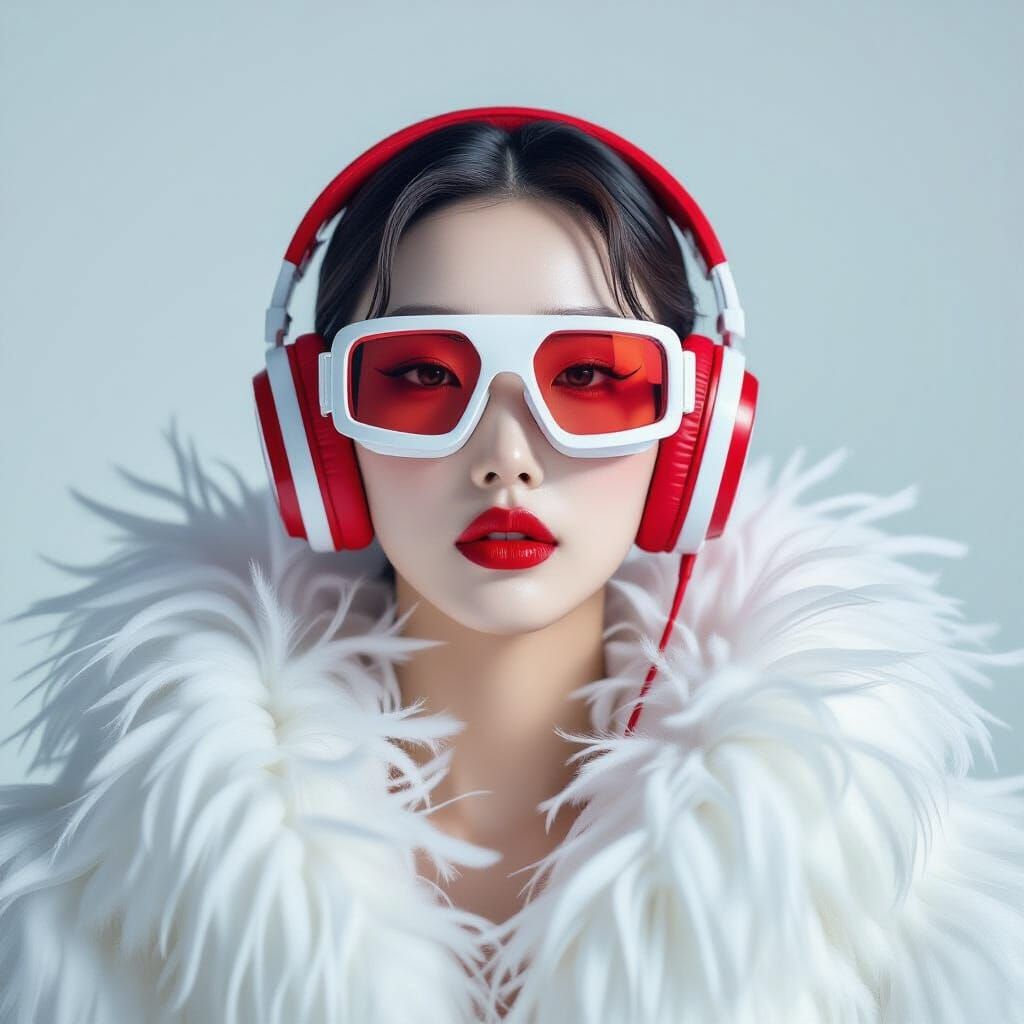 Stylish Korean Model in Red & White Fashion Clipart