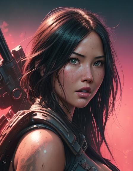 Hyperrealistic Portrait of Olivia Munn in Splash Art Style