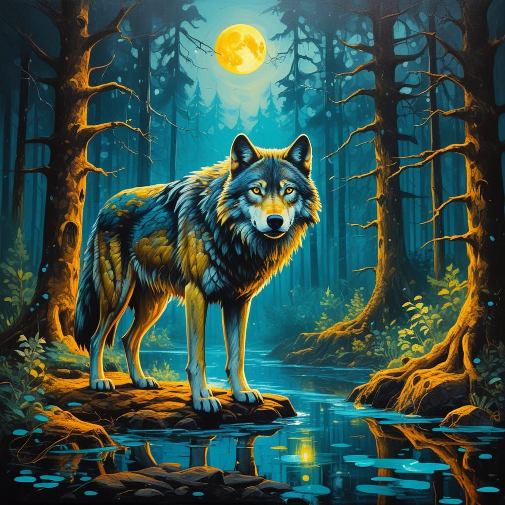 Majestic Wolf in Enchanted Grove Oil Painting