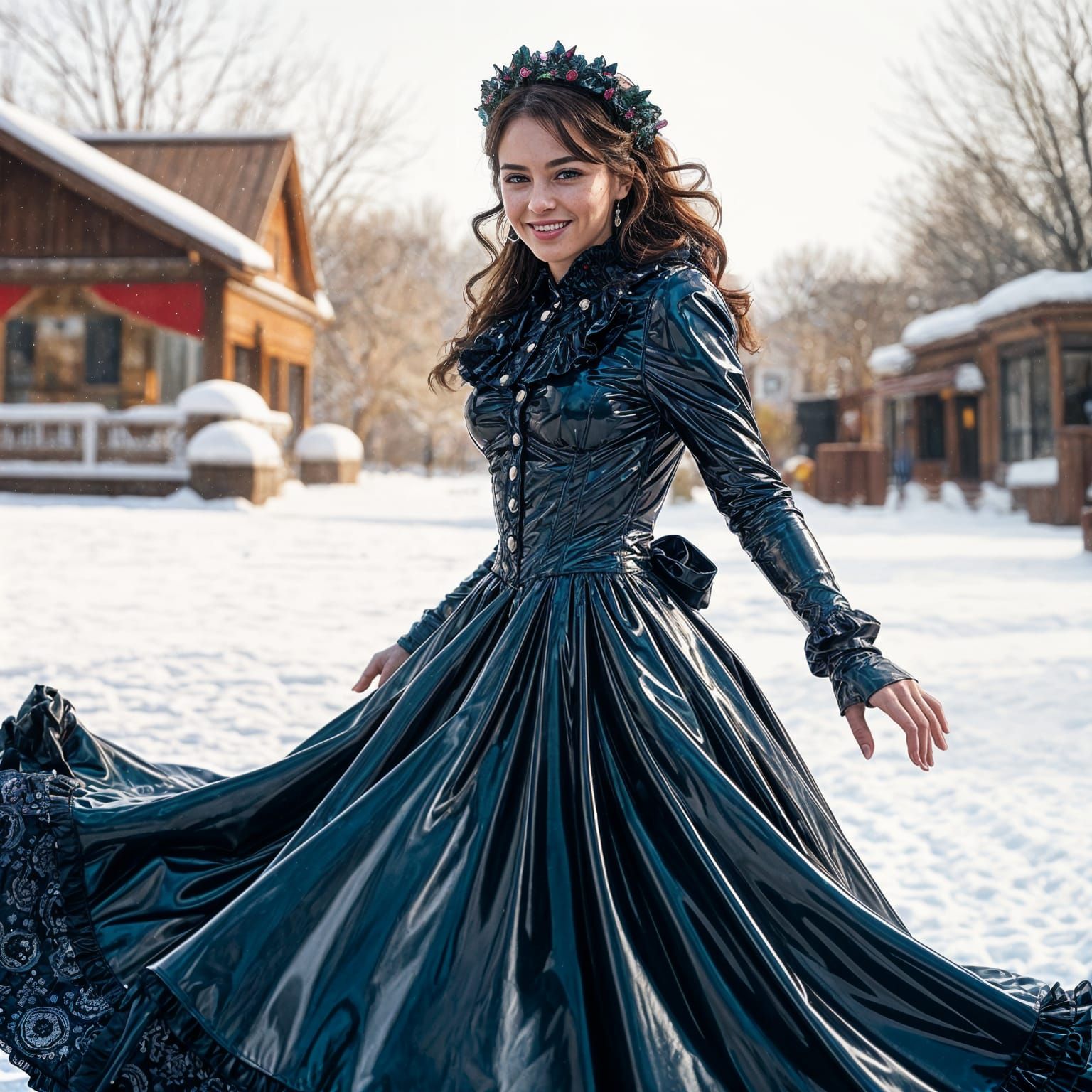 Elegant Victorian Dancer in Snowy Wonderland