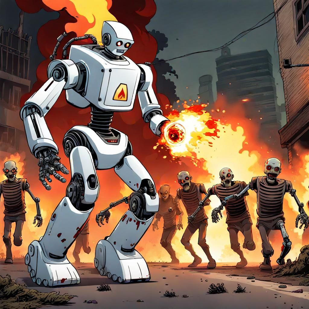 Robot Flamethrower Defense: Splash Art Style